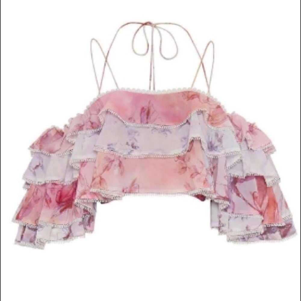 IXIAH Pastel Pink and Blue Barbie Ruffles Flowy Off the Shoulder Top Size US 6